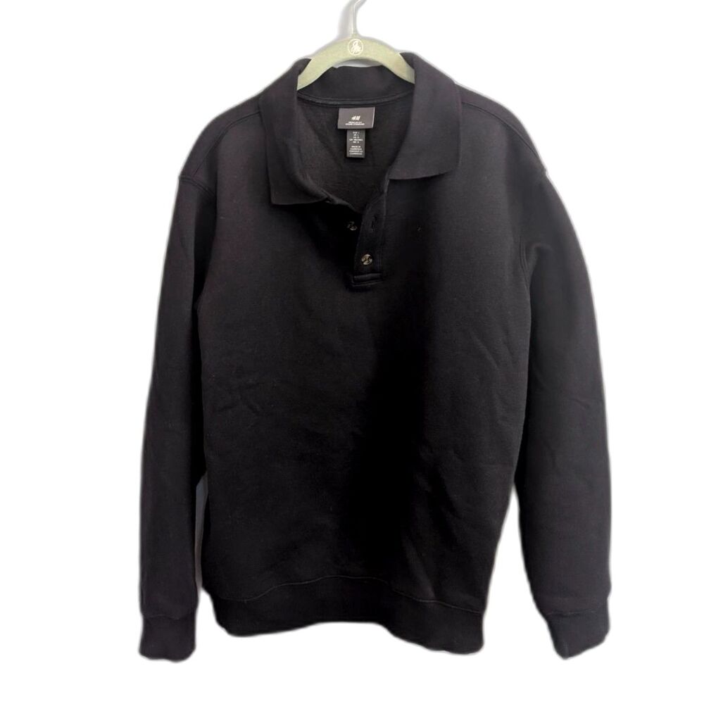 H&M Regular Fit Long-Sleeve Black Polo Sweater Size L